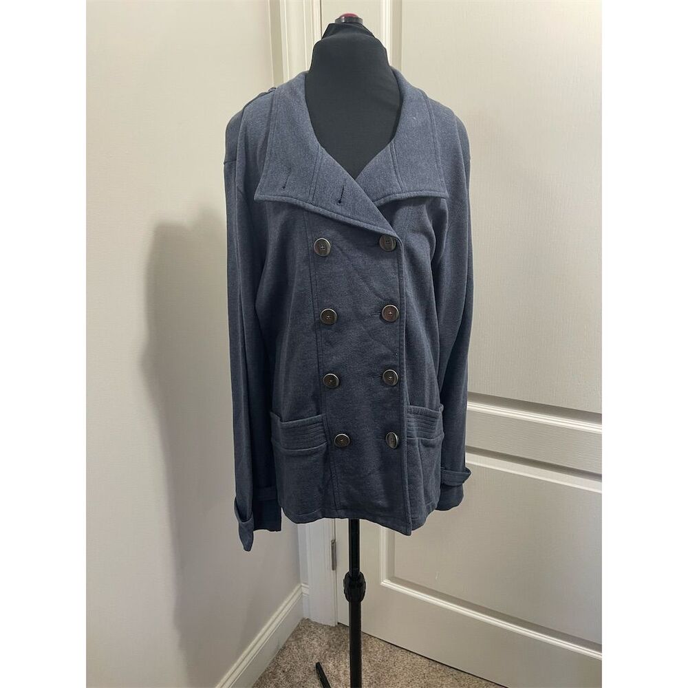 Coldwater Creek Women's Blue Gray Double Breasted Cotton Soft Peacoat Size M